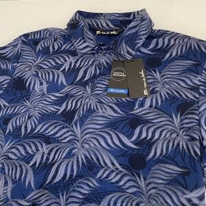 Travis Mathew Mountain Down Golf Polo Men's Small Blue All-Over Floral Print NEW